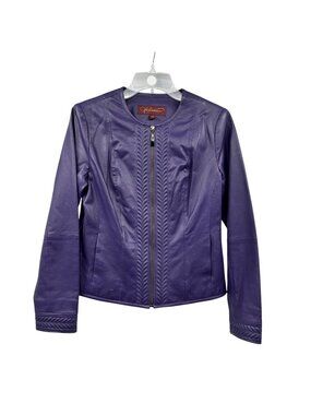 Hal Rubenstein Womens 100% Leather Collarless Jacket Zip Size XS Pockets
